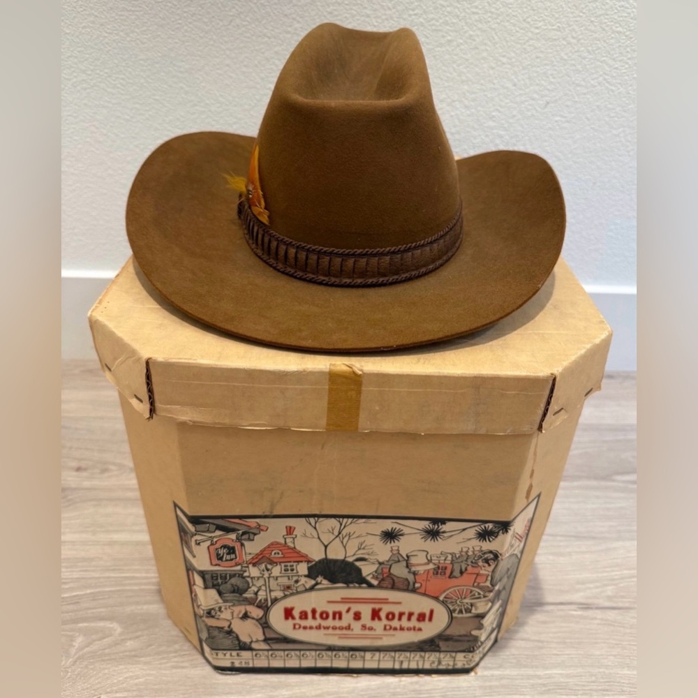 Vintage Cowboy Hat with Feather Accent - Picture 2 of 11